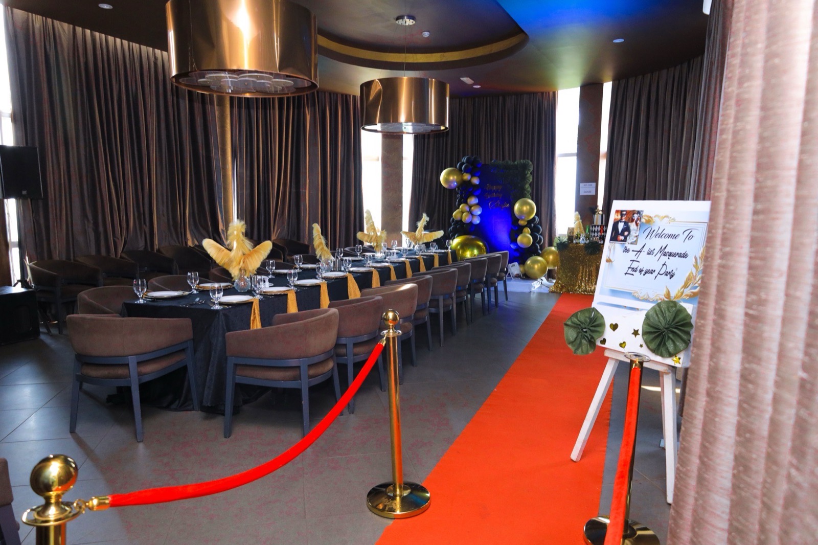 The VIP Room styled for a private evening celebration with ambient lighting